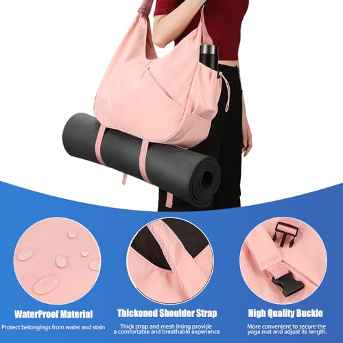 Yoga Tote Gym Shoulder Bag for Men&Women, Waterproof Wet Pocket & Adjustable Mat Strap - Large Duffle Workout Bag with Water Bottle Holder4