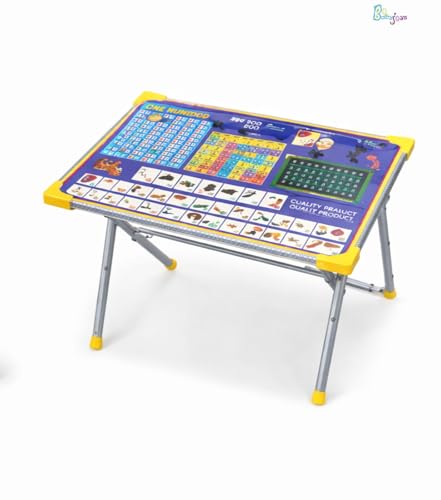 Image of Ultimate Kids Study Table and Chair Set | Foldable Metal Frame Study Desk for Kids | Portable Table Chair for Study, Homework, Drawing & Learning | Strong Children Desk (Blue)