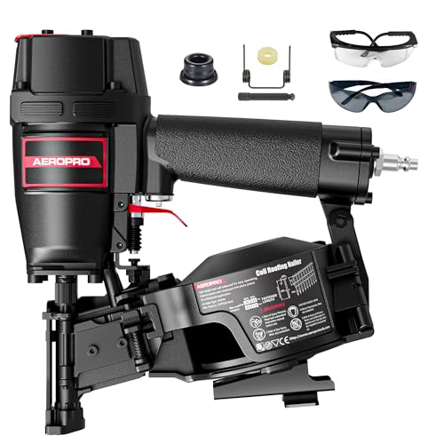 AeroPro CN45N Pneumatic Roofing Nailer – Professional Heavy-Duty Roofing Nail Gun for 15 Degree 3/4″–1-3/4″ Coil Nails on Asphalt Shingles