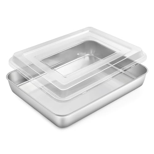 Homikit Backblech, Edelstahl Rechteckige Auflaufform Ofenblech mit Luftdichtem Deckel, 31,6x24,7x4,8cm, Tiefes Kuchenblech Fettpfanne zum Backen Braten...