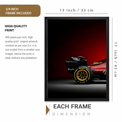 Image of HOMESY Sports Car Framed Posters Gift Items for Boys Room | Wall Decoration for Bedroom Living Room Office Gaming Room Decor | F1 Car Poster with Frame for Wall Decor Set Of 3 Size (13x17 inch, BLACK)