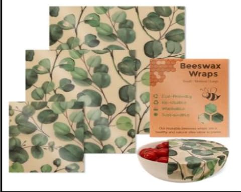 Reusable Beewax Wrap (Green) - 100% Cotton, 3 Sizes - Food Preservation, Storage & Wrapping