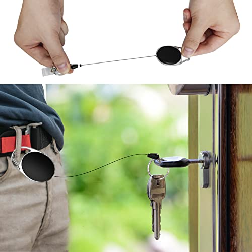 Lot de 3 porte-badge avec clé rétractable - Porte-badge avec clip, porte-clé extensible - Mousqueton et clip de ceinture pour la fixation. – vue 5