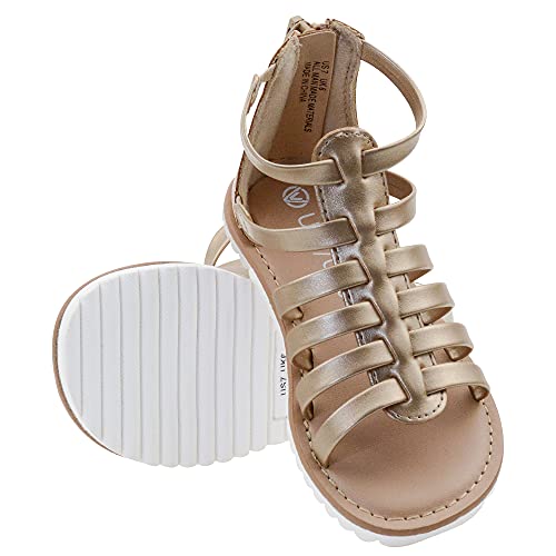 FIBURE Toddler Girl Sandals Gladiator Sandals for Girls Back Zipper Strappy Flat Sandal for Toddler Girls Gold 10 US