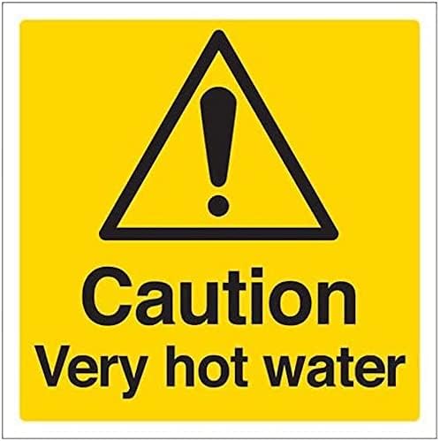 VSafety Caution Very Hot Water Sign - Square - 100mm x 100mm - 1mm Rigid Plastic