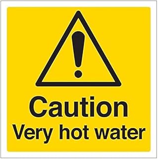 VSafety Caution Very Hot Water Sign - Square - 100mm x 100mm - 1mm Rigid Plastic