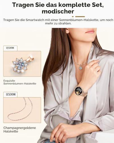 Sanorum Smartwatch Damen, 1.27' HD Voll Touchscreen Armbanduhr mit Telefonfunktion, Geschenk Damen...
