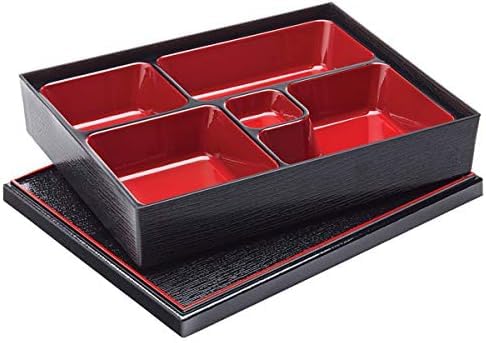 Fun World Toys Japanese 5 Compartment Bento Box 27 x 21cm, Portable food container for School, Office and Picnic