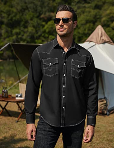 COOFANDY Men's Western Cowboy Shirts Long Sleeve Cotton Casual Button Down Work Shirt with Pockets4