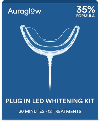 Auraglow Plug-in LED Teeth Whitening Kit – Wired Light Device – 35% Carbamide Peroxide Gel –...