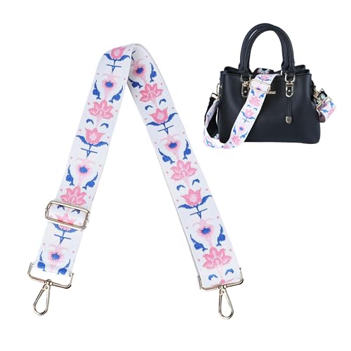 Image of Purse Strap, Adjustable Embroidery Flower 2 Inch Wide Purse Straps Replacement Crossbody for Women