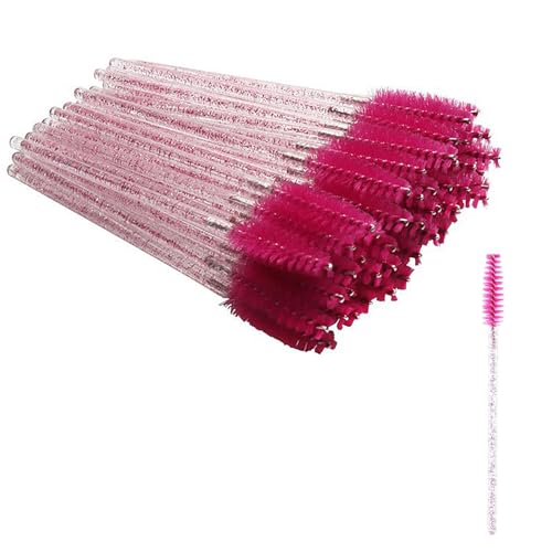 SHUBEIEUMI 50 Stück Wimpernbürsten, Einweg Wimpern Bürste Set, Einweg Mascara Zauberstäbe für Wimpern und Augenbrauen, Mascara Zauberstäbe (Rosenrot)