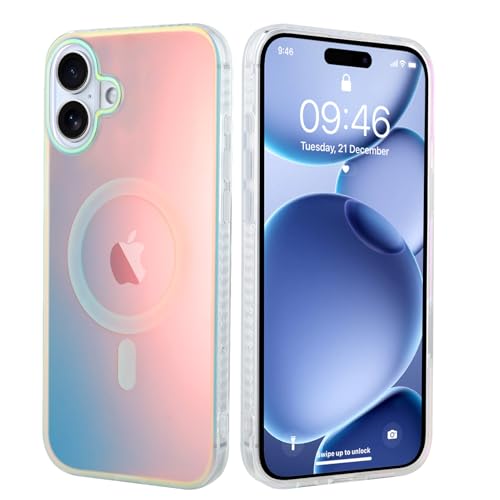 Image of AIGOMARA Magnetic for iPhone 17 Case, [Compatible with Magsafe] [Fluorescent Iridescent Color] Slim Shockproof Translucent Matte Protective iPhone Case for Women Girls 6.3 Inch