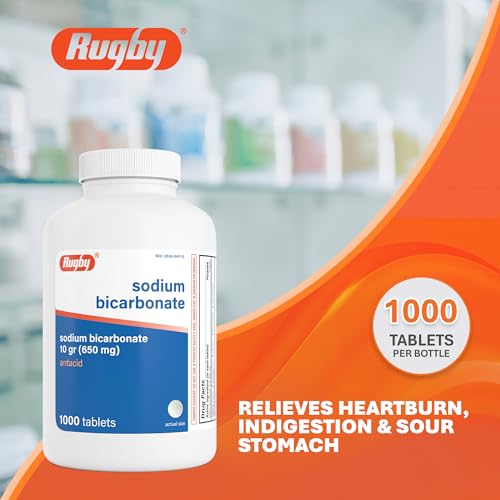 Rugby Sodium Bicarbonate 650 mg Antacid Tablets - Relief for Heartburn, Sour Stomach & Indigestion, 1000 Count (1-Pack) - Thumbnail 2