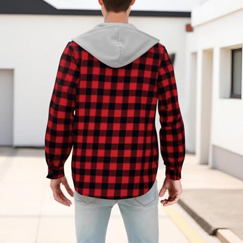 Hoodies for Men 2025 Trendy Plaid Button Down Sweatshirt Casual Long Sleeve Hooded Jacket Coats with Chest Pocket4