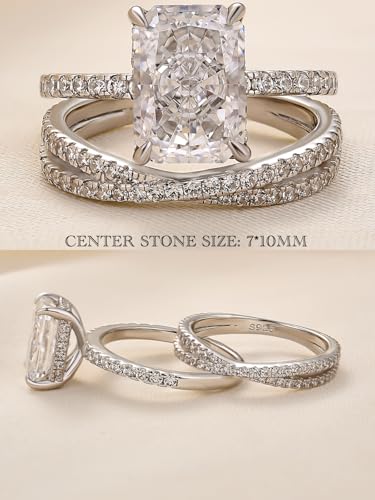 3.5CT Radiant Cut Engagement Ring Set for Women, 925 Sterling Silver X-Shaped Band 2-Piece Cubic Zirconia Bridal Wedding Ring Set2