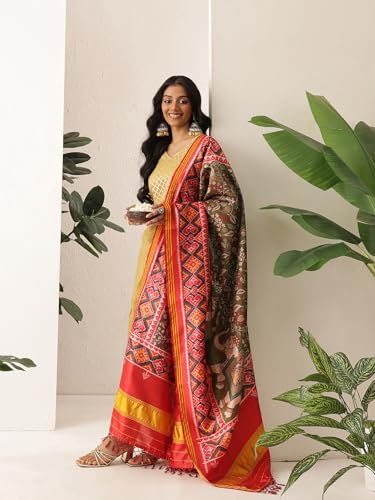 Image of Kalamkari Patola Dupatta Digital Printed With Handmade Tassels