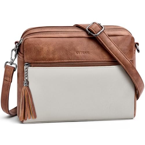 Image of SYTRAH Crossbody Bags for Women, Soft Leather Purses Shoulder Handbag | Crossbody Purse with Dual Zip Main Compartment & Tassel,7 Well-Organized Pockets Fits 8.3 inch Tablet, Travel & Daily Use
