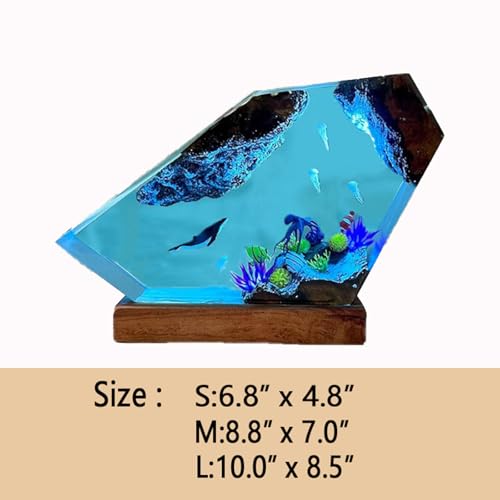 Image of Drawelry Ocean Creative Epoxy Resin Wood Light Lamp, Handmade Multi Color Aquatic Ocean Lamp Deep Sea Cave Diving Enthusiasts Led Night Light Desktop Decor Birthday Gift (Jellyfish, M)