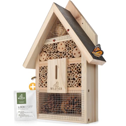 wildtier liebe Insektenhotel Groß, Bienenhotel unbehandelt I Geschraubtes Massivholz, Insektenhaus für Bienen, Marienkäfer & Schmetterlinge, Bienenhotel