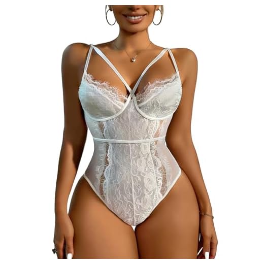 Buitifo Damen Sexy Bodysuit Lingerie für Frauen Eyelash Teddy Dessous One Piece Bodys Unterwäsche (M,W)