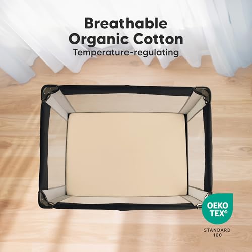 Image of 2-Pack Mini Crib Sheets Fitted, 38x26 Pack N Play Mattress Sheets (Khaki) | Organic Cotton Sheets for Pack and Play Mattress, Soft, Breathable Playard Bedding Sheet, Mini Toddler Bed Cover, Boys, Girls