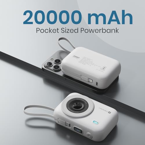 Image of Portronics Power Shutter 20000mAh 15W Magnetic Wireless Fast Charging Powerbank with in-Built Type C & 8 Pin Cable, 22.5W Type C PD Output, Type C Bidirectional Port, LED Display (White)