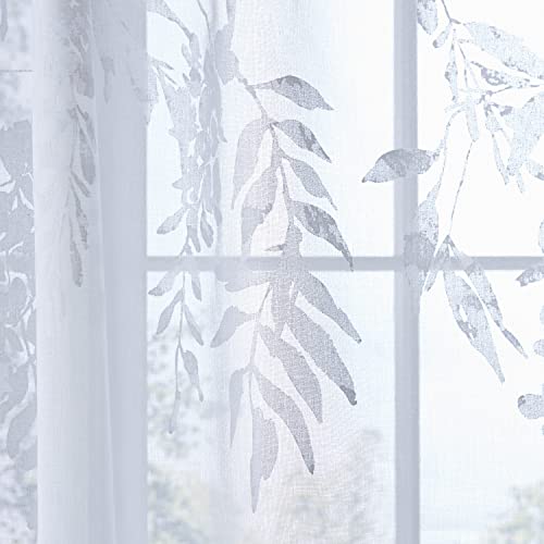Catherine Lansfield Living Wisteria Floral 55x54 Inch Slot Top Curtain Panel White, W 54.3" x L 55.1" (1 Panels) - Image 3