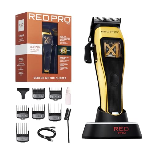 Cortapelos inalámbrico recargable RED Pro X-King con base USB-C y 6 peines 3