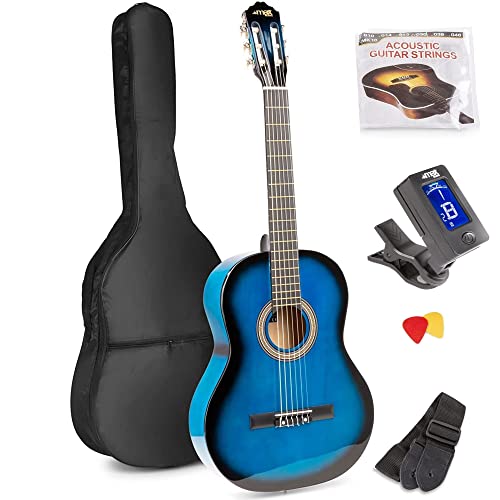 MAX SoloArt Guitare Acoustique Classique avec Pupitre – Bleu, Idéal pour Débuter la Guitare - Les Beatles, Paul McCartney, John Lennon, RIngo Starr, George Harrison MAX SoloArt Guitare Acoustique Classique avec Pupitre - Bleu, Idéal pour Débuter la Guitare – Image 3
