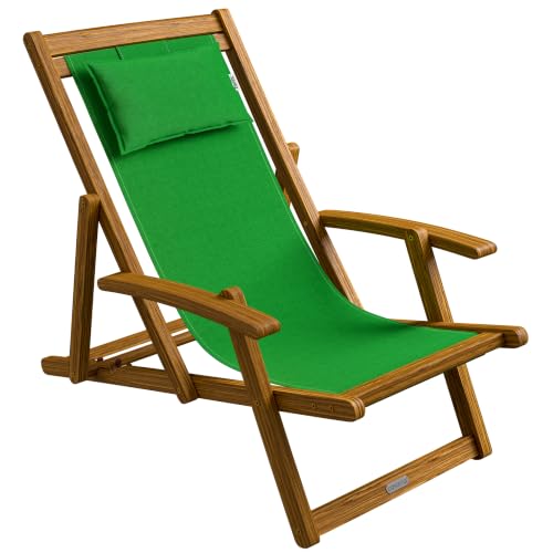 Casaria® Chaise Longue Pliante en Bois Vert Chaise de Plage 3 Positions Chilienne transat Jardin Exterieur