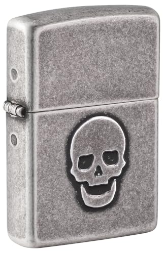 Zippo Encendedor Estampado Calavera Plata Antigua miniatura 1