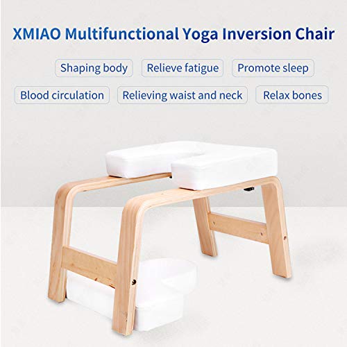 XMIAO Yoga Headstand Bench, Multifunctional Yoga Inversion Chair with Solid Wood Frame,Yoga Headstand Stool Idea for Workout, Fitness and Gym Relieve Fatigue and Body Building (White)