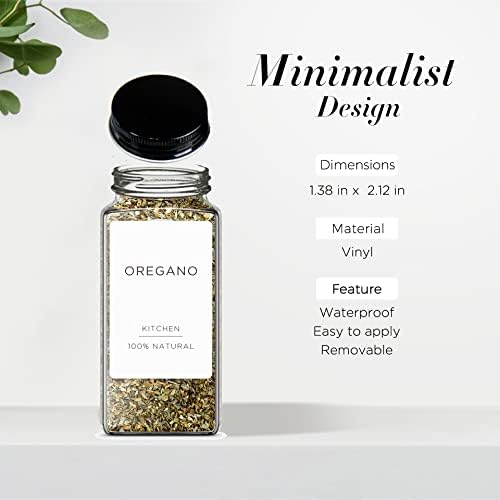 v2croft 160 Minimalist Spice Jar Labels,Preprinted Spice Stickers - Black Text on White Waterproof Label, Heavyweight Matte Labels Fits Kitchen Pantry Round Jars or Rectangular Spice&Herb Jars