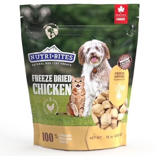 Nutri Bites Freeze Dried Chicken Dog & Cat Treats | Healthy Pet Training Treats or Food Topper | All Natural, 1 Single Animal Protein, High Protein | Premium Bulk Value Pack, 15 oz