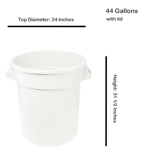 Miniatura 3 de Harrison Greys Cubo de basura comercial redondo blanco de 44 galones y tapa, papelera de cocina, papelera duradera, bote de basura, bote de basura