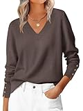 ANRABESS Sweaters for Women Long Sleeve V Neck Shirts Business Casual Work Blouses 2025 Fall Loose Knit Pullover Sweater Tops Taupe X-Large