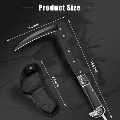 Cuchillo Hoz Plegable Negro con Mango de Madera y Funda miniatura 5