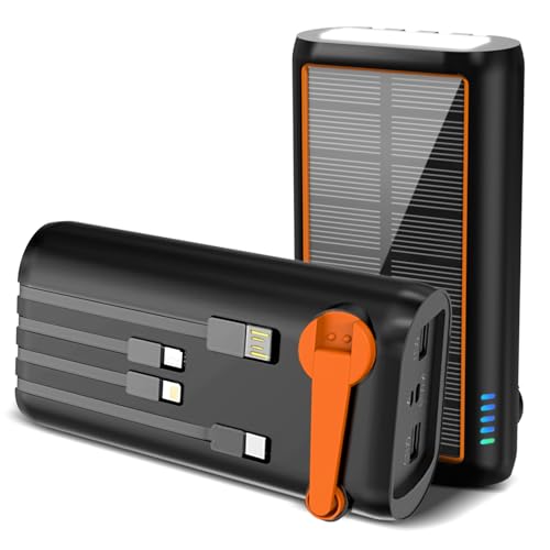 ReeZar Solar Charger Power Bank 61200mAh, Built in Hand Crank and 4 Cables PD 15W QC3.0 Fast...