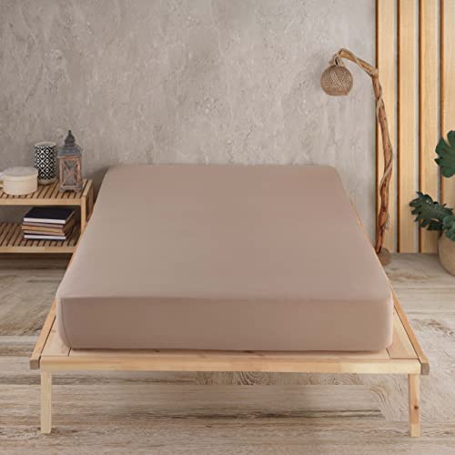Vency Drap-Housse en Jersey de qualité supérieure - 160 x 200 cm - Cappuccino - 100% Coton - pour Matelas de 160 x 200 à 35 cm - Hauteur du Matelas...