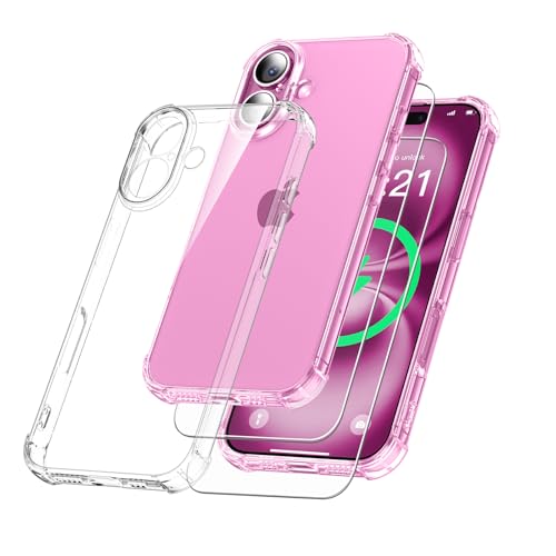 YisrLery 3 in 1 Phone Case Compatible with iPhone 16 Case and 2 Pack Tempered Glass Screen Protector, Slim Soft TPU Shockproof Anti-Scratch iPhone 16 Phone Case Silicone Clear 6.1-Inch