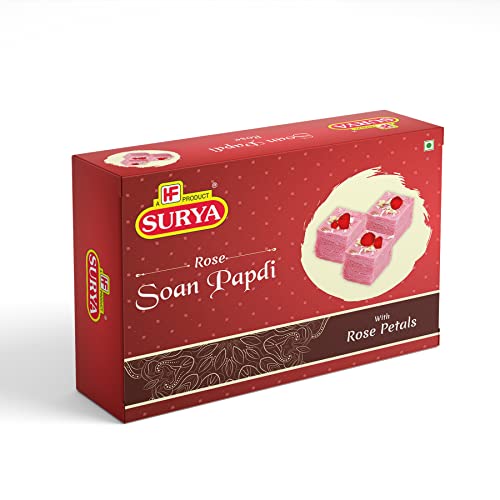 Image of HF, SURYA Soan Papdi 600g (3 x 200g) Made with Fresh Besan Mithai Gift Pack | Rose Petal, Cardamom, Choco Melt-in-Mouth Sweets | No Artificial Flavours