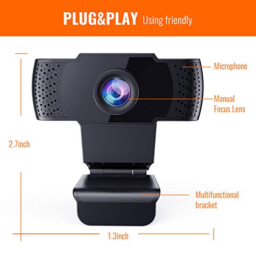 Webcam with Microphone - Full 1080P HD PC Webcam Portable Compatible with Most of Device & App, Plug and Play Webcam for Online Class Online Conferencing Streaming Laptop Desktop USB 2.0 Web Camera - Thumbnail 3