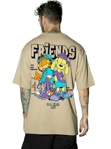 Image of Bewakoof Official Garfield Merchandise Men's Graphic Printed Oversized Fit T-Shirt