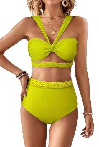 SPORLIKE Women Braided High Waisted Bikini Wide Shoulder Straps Swimsuit Padded Bathing Suit