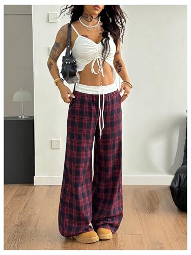 Image of SOLY HUX Women's Plaid Checkered Pants Flannel Pajama Pants with Pockets