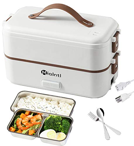 MIAINTL Electric Lunch Box Container - Food Heater Heatup For Adult Kids Lunch Warmer in Office/Home/Travel Rice Cooker Egg Steamer 220v (white)