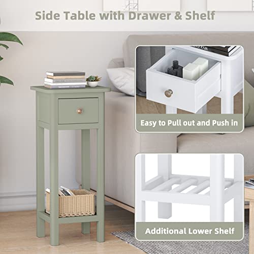 Harmony-Furniture Narrow End Table W/Drawer & Shelf, Slim Nightstand W/Anti-Tipping Device, No Assembly Required, Wooden Side Table For Small Space, Living Room, Bedroom (1) #TOP4