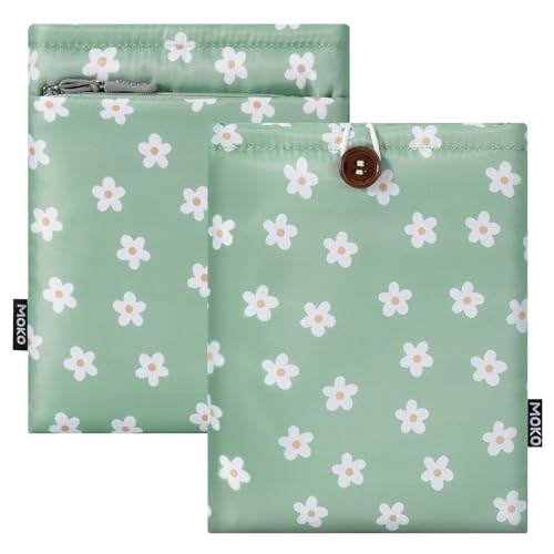 MoKo 6-7 Inch Embroidered Daisy Padded E-Reader Sleeve Zippered Bag with Back Pouch for Most 6/6.8/7 inch E-Reader, 6" Nook Glowligt 4, 6" Kobo Clara BW/Clara Colour, Green Flowers - image 1
