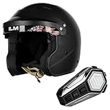 Open Face Auto Racing Helmets Lightweight Fiberglass Helmet Model R85 (2XL, MatteBlack) and Bluetooth Headset with Hi-Fi System
